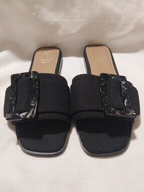 Sam Edelman Inez Black Canvas with Black Marbleld Buckle Detail Flat